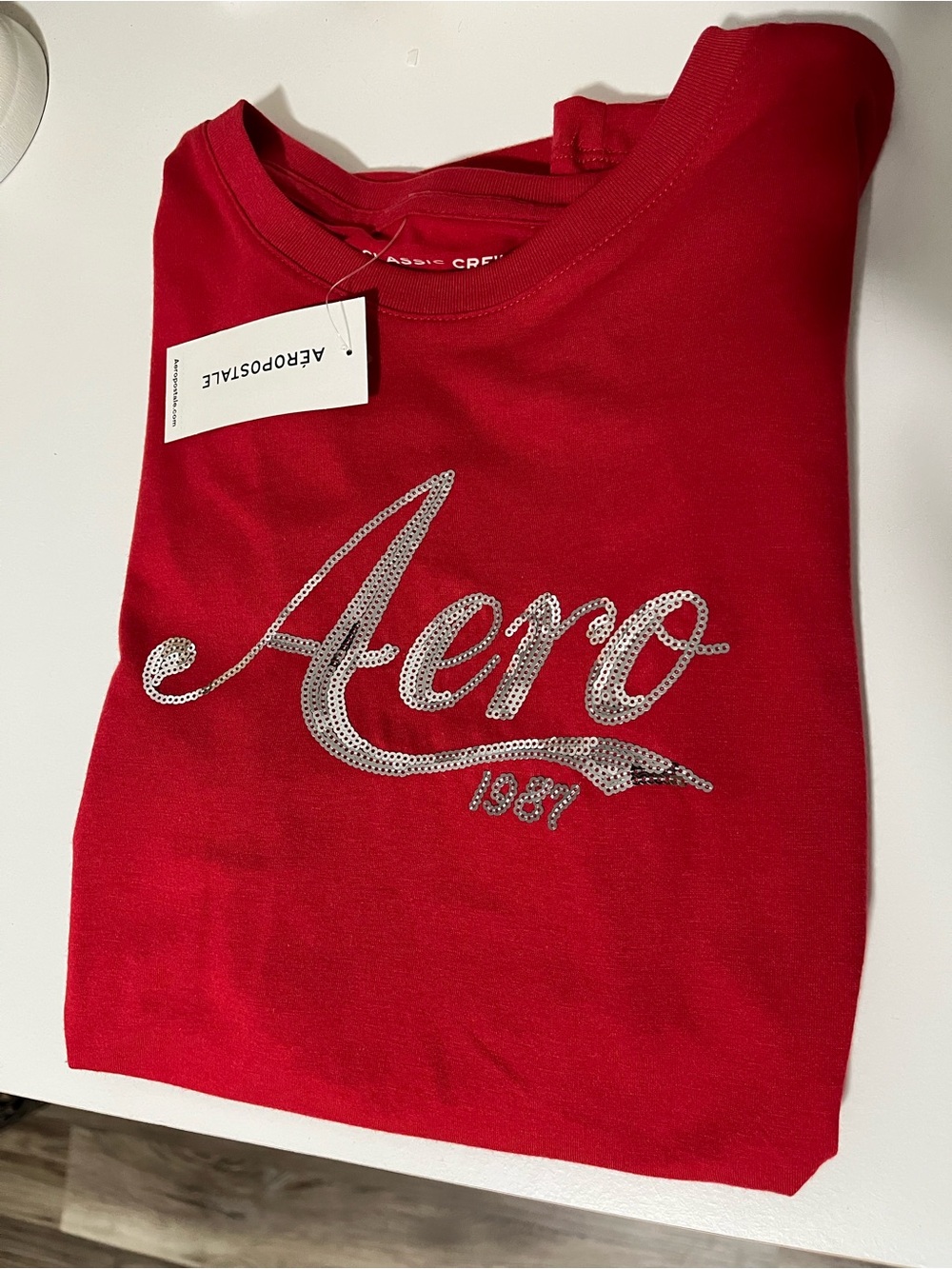 Aeropostale Red Sequin 'Aero' Logo Tee